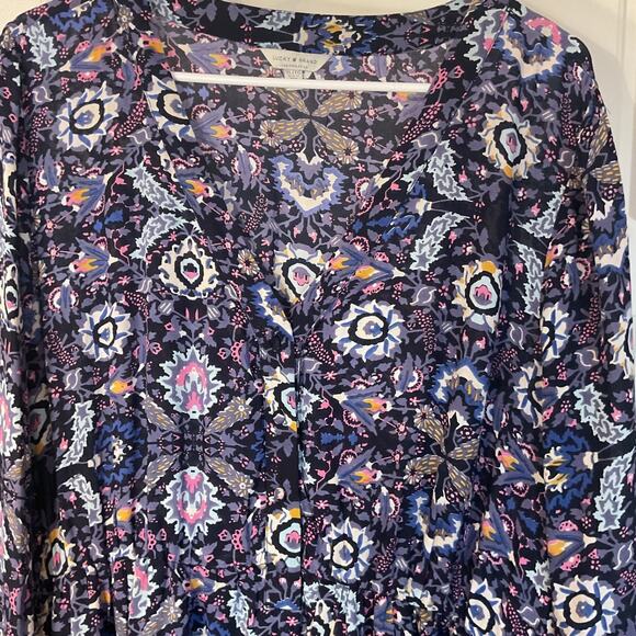 Lucky Brand Boho Floral Paisley Long Sleeve V Neck Lined Lightweight Dress XL - Picture 2 of 8